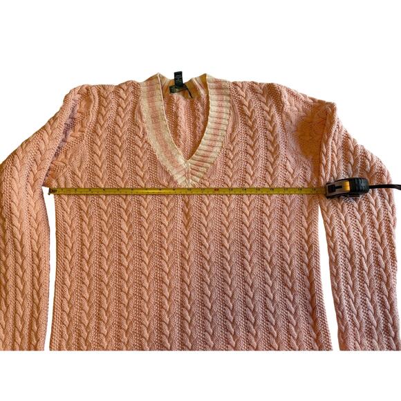 Lauren Ralph Lauren Pink Cable Knit V-Neck Sweater Linen Cotton Size XL Preppy - Picture 4 of 4